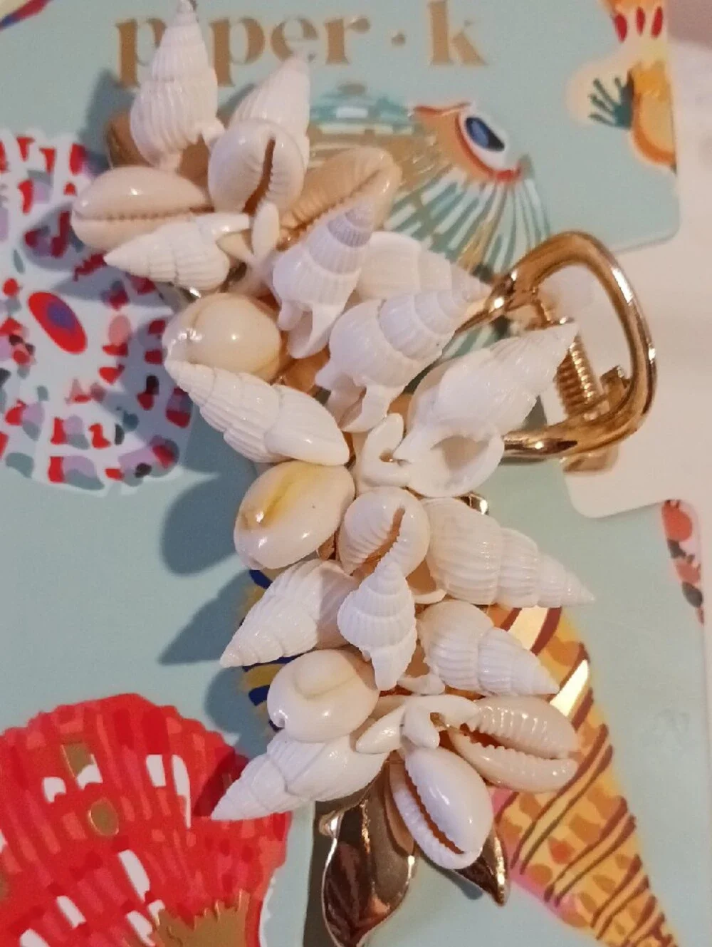 Gorgeous! Piper.k Natural 🐚Shell Cluster Hair Clip - Goldtone White & Cream🐚🪸